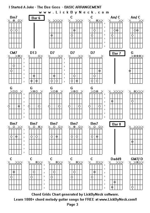 Chord Grids Chart of chord melody fingerstyle guitar song-I Started A Joke - The Bee Gees  - BASIC ARRANGEMENT,generated by LickByNeck software.